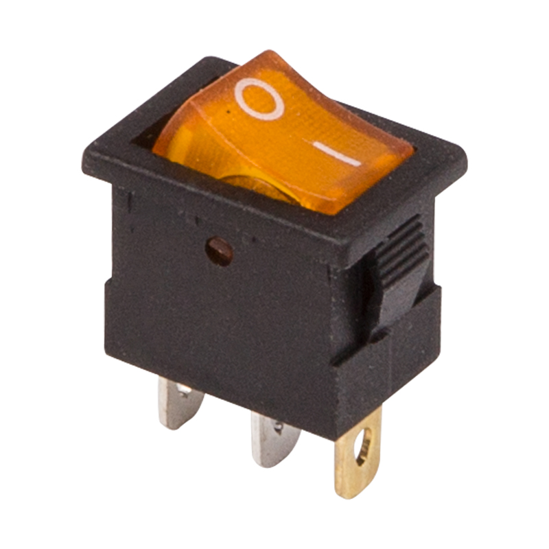 Выключатель клавишный 12V 15А (3с) ON-OFF желтый с подсветкой Mini Rexant