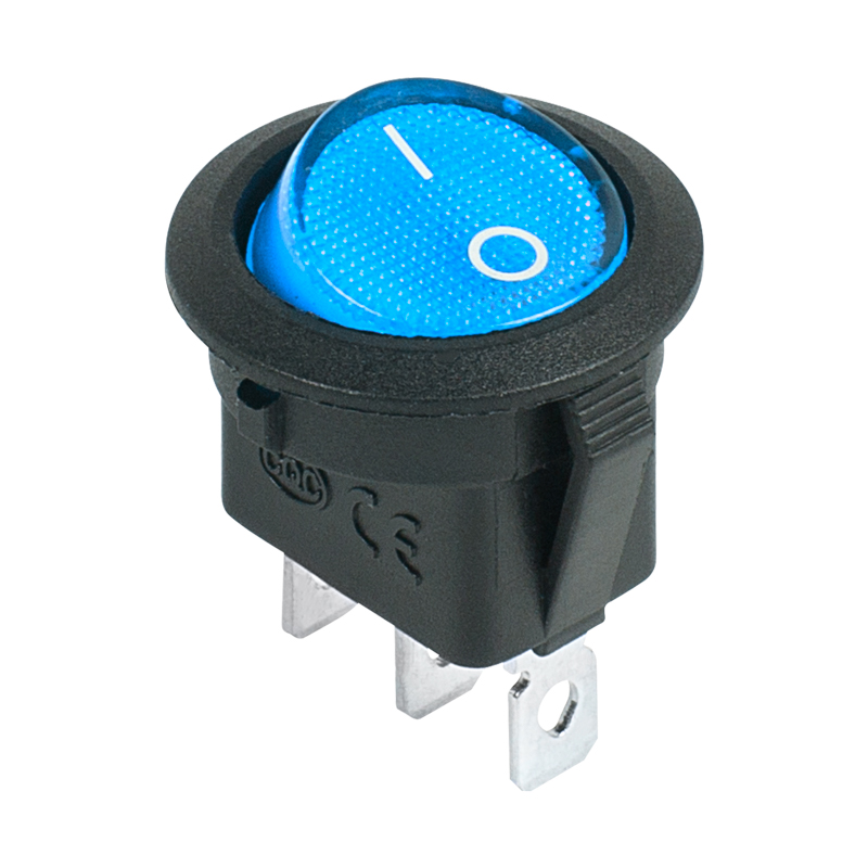 Выключатель клавишный круглый 12V 20А (3с) ON-OFF синий с подсветкой Rexant