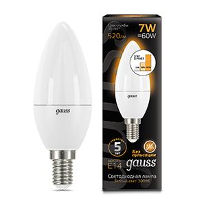 Gauss Лампа Свеча 7W 520lm 3000К E14 шаг. диммирование LED