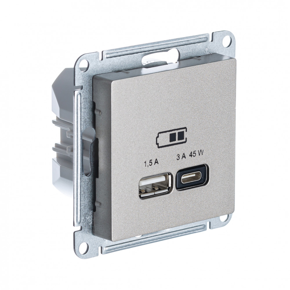 SE Atlasdesign USB Розетка A + тип-C 45Вт высокоскор.заряд. QC, PD, мех., шампань