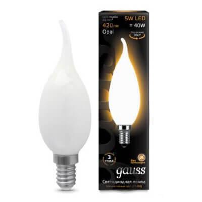 Gauss Лампа Filament Свеча на ветру 5W 420lm 2700К Е14 milky LED