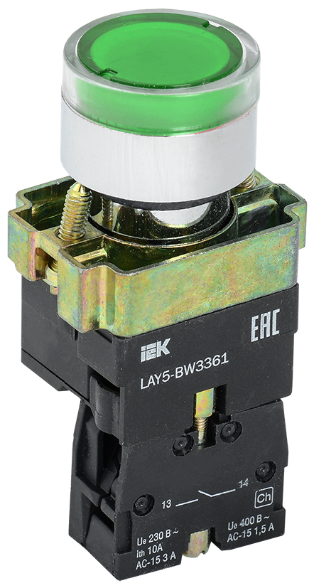 IEK LAY5 Кнопка управления LAY5-BW3361 с подсветкой зеленый 1з