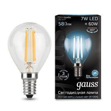 Gauss Лампа Filament Шар 7W 580lm 4100К Е14 LED