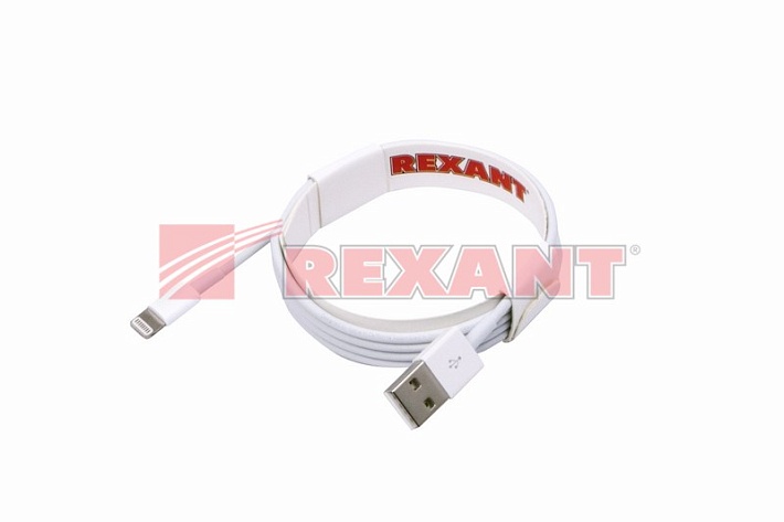 USB кабель для iPhone 5/6/7 моделей ОРИГИНАЛ (чип MFI) 1М белый Rexant