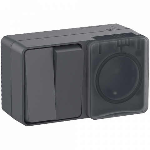 SE Atlasdesign PROFI IP54 О/У Блок: РОЗ. з/к со шт. 16А, выкл.2-клав.10А, антрацит
