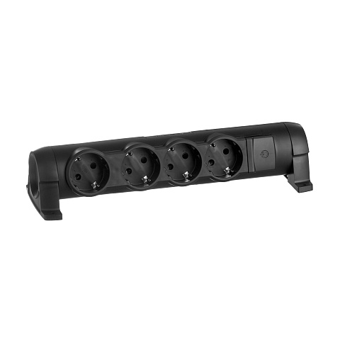 Legrand Комфорт Черный Удлинитель 4x2К+З с выкл., без кабеля, фиксир. поворотный блок, возможно крепление к стене
