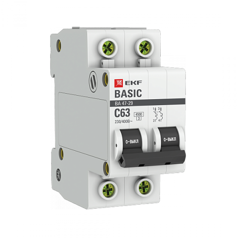 EKF Basic ВА 47-29 Автоматический выключатель  (С) 2P  63А 4,5кА