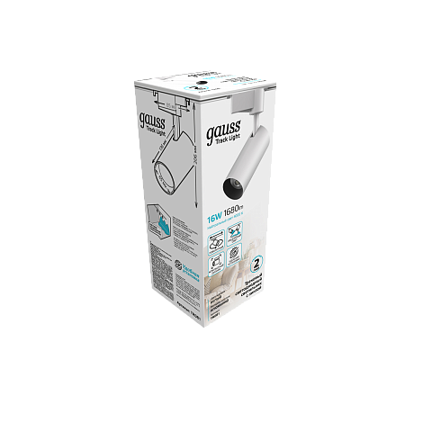 Gauss Светильник трековый цилиндр 16W 1680lm 4000K 180-220V IP20 65*206мм белый линза 36º LED