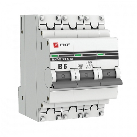 EKF PROxima ВА 47-63 Автоматический выключатель  (B) 3P 6А 4,5kA