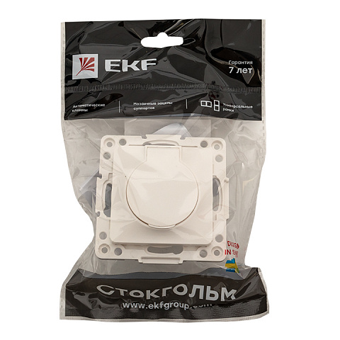 EKF PROxima Стокгольм Белый Розетка с/з, со шторками и крышкой, 16А, IP44