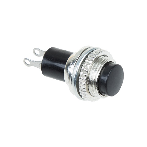 Выключатель-кнопка металл 220V 2А (2с) (ON)-OFF Ø10.2 черная Mini Rexant