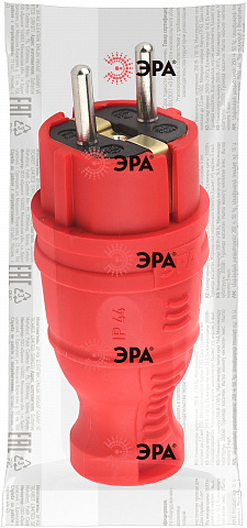 ЭРА V8-RED-IP44 Красный Вилка каучуковая з/з прямая 16A IP44