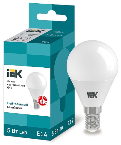 IEK Лампа светодиодная ECO G45 шар 5Вт 230В 4000К E14