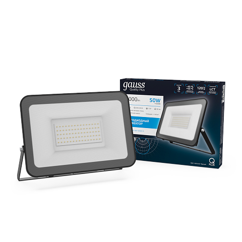 Gauss Прожектор Qplus 50W 6000lm 6500K 175-265V IP65 черный LED