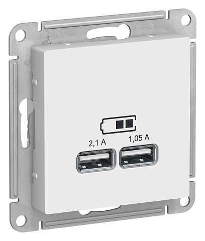SE Atlasdesign USB Розетка A+A, 5В/2, 1 А, 2х5В/1, 05 А, механизм, белый