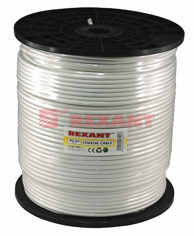 Кабель RG-6U, (64%), 75 Ом, 305м., белый Rexant