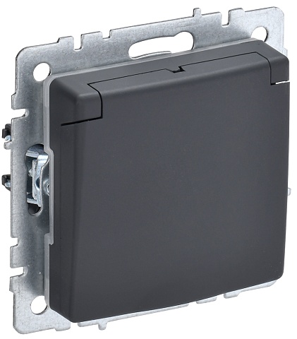 IEK BRITE BASE Графит Розетка 1-м с/з с защ. штор и крыш 16А IP44 РСбш10-3-44-БрГ