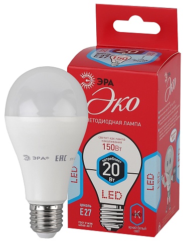 ЭРА ECO LED A65-20W-840-E27 (диод, груша, 20Вт, нейтр, E27)