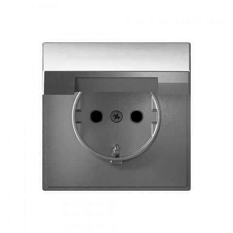 Systeme Electric ArtGallery Алюминий Розетка с заземл. со шторк. с крышкой, 16А, IP20, механизм