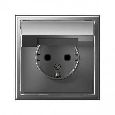 Systeme Electric ArtGallery Сталь Розетка с заземл. со шторк. с крышкой, 16А, IP20, механизм