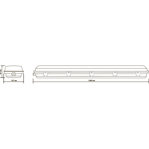Gauss Светильник линейный СПП-Т8-G13 INDUSTRY 220-230V IP65 1260*107*61мм для LED ламп 2х1200мм