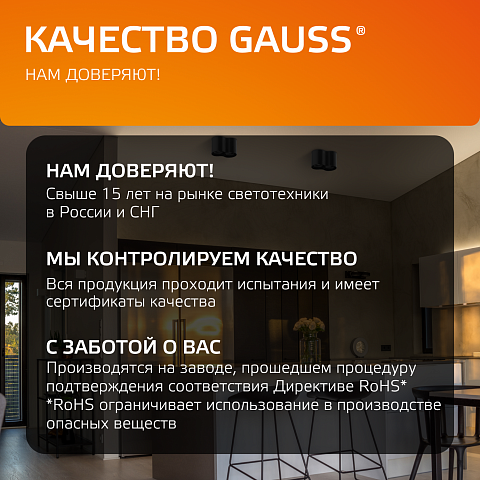 Gauss Светильник Overhead наклдвойной цилиндр 24W 1600lm 3000K 170-240V IP20 180*100мм белый LED