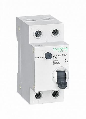 Systeme Electric City9 Set Авт. выкл. диф. тока (АВДТ) 1P+N С 20А 4.5kA 30мА Тип-AС 230В