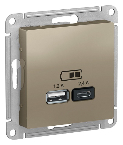 SE Atlasdesign USB Розетка А+С, 5В/2, 4А, 2х5В/1, 2А, механизм, шампань