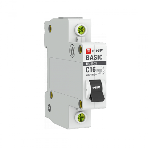 EKF Basic ВА 47-29 Автоматический выключатель  (С) 1P  16А 4,5кА