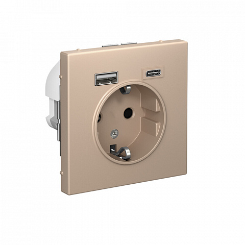 Systeme Electric ArtGallery Песочный Розетка 16А с 2 USB A+C, 5В/2,4А/3,0А, 2х5В/1,5А, механизм