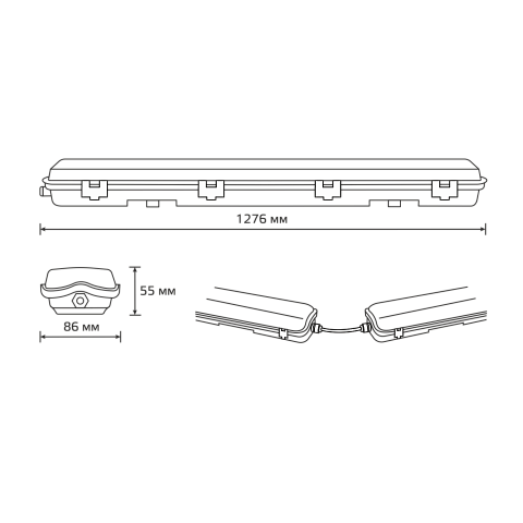 Gauss Светильник линейный СПП-Т8-G13 LITE 220-230V IP65 1276*86*55мм для LED ламп 2х1200мм