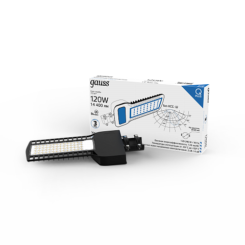 Gauss Светильник уличный Qplus 120W 14400lm 5000K 120-260V IP65 535*260*64мм черный КСС "Ш" LED