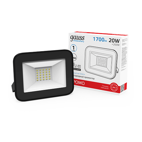Gauss Прожектор Elementary 20W 1750lm 200-240V 6500К IP65 PROMO черный LED