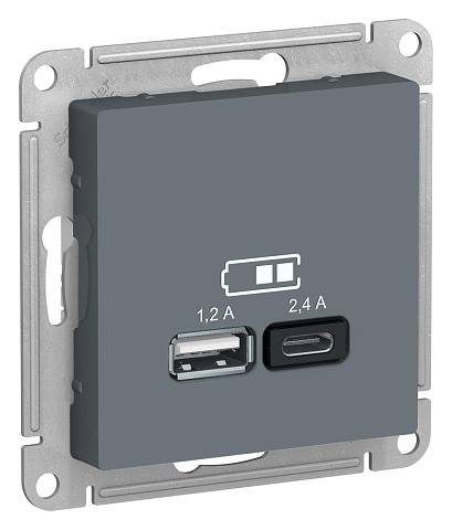 SE Atlasdesign USB Розетка А+С, 5В/2, 4А, 2х5В/1, 2А, механизм, грифель