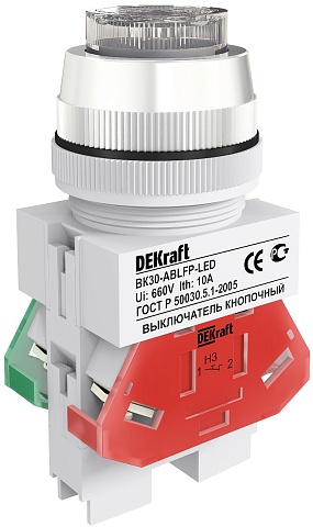 DEKraft ВK-30 Белый Выключатель кнопочный ABLFP D=30мм 220В