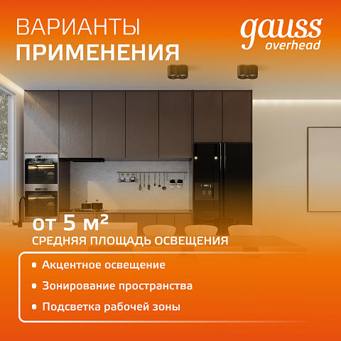 Gauss Светильник Overhead наклдвойной цилиндр 24W 1600lm 3000K 170-240V IP20 180*100мм белый LED