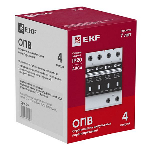 EKF PROxima Ограничитель импульсных напряжений ОПВ-C/4P In 20кА 400В с сигн.