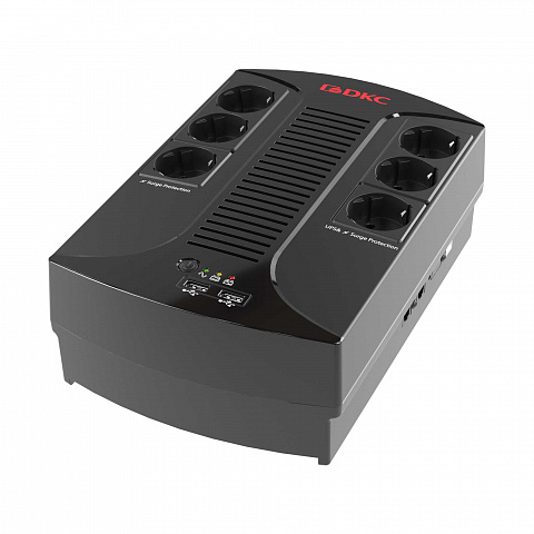 Линейно-интерактивный ИБП ДКС серии Info PDU, 600 ВА/360 Вт, 1/1, 6xSchuko,  USB для зарядки (2), USB + RJ11, 1x7Aч
