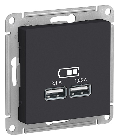 SE Atlasdesign USB Розетка A+A, 5В/2, 1 А, 2х5В/1, 05 А, механизм, карбон