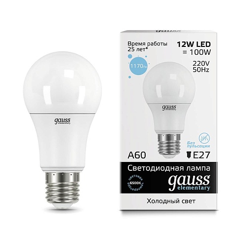 Gauss Лампа Elementary A60 12W 1170lm 6500K E27 LED
