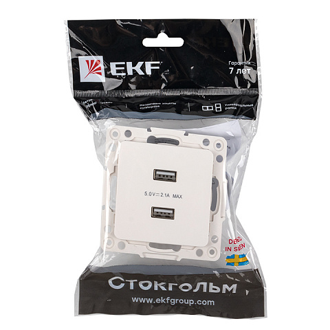 EKF PROxima Стокгольм Белый Розетка USB 2-ая, 2,1А