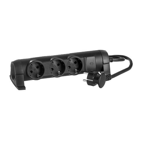 Legrand Комфорт Черный Удлинитель 3x2К+З с выкл., кабель 3м, фиксир. поворотный блок, возможно крепление к стене