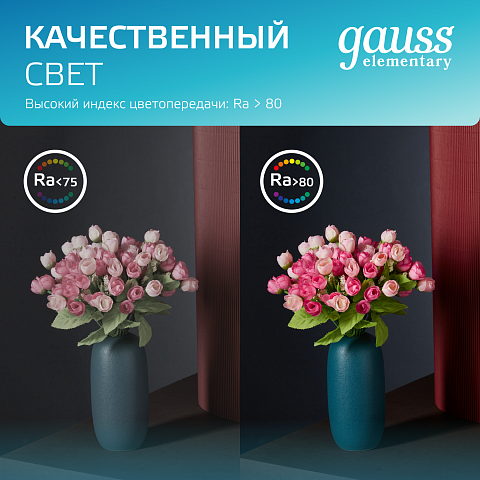 Gauss Светильник Elementary Downlight круг 7,5W 620lm 4000K 185-250V IP54 95*45 монтаж белый LED 1/40