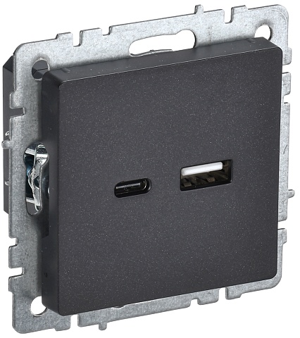 IEK BRITE BASE Черный Розетка USB A+C 18Вт РЮ11-1-БрЧ