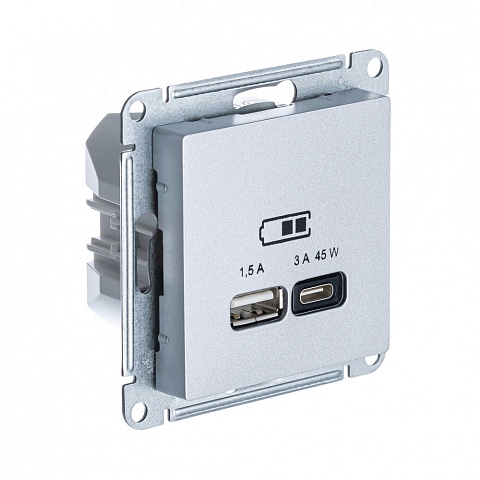 SE Atlasdesign USB Розетка A + тип-C 45Вт высокоскор.заряд. QC, PD, мех., алюминий