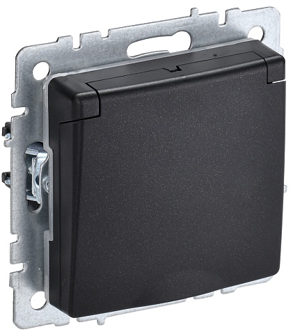 IEK BRITE BASE Черный Розетка 1-м с/з с защ штор и крыш 16А IP20 РСбш10-3-БрЧ