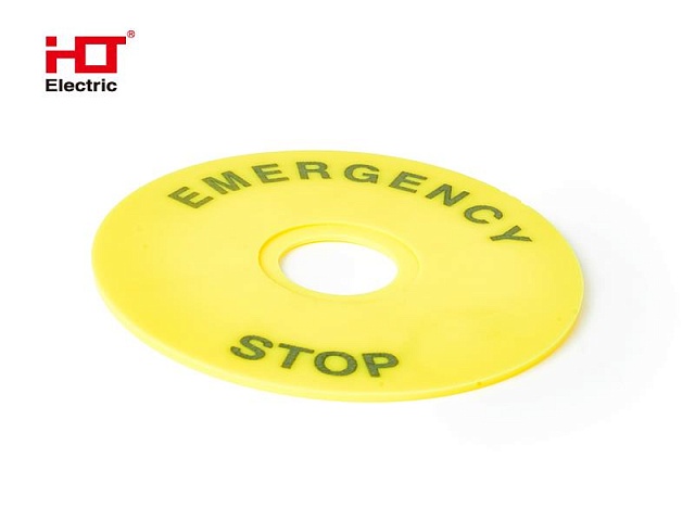 Знаки электробезопасности табличка  "Emergency Stop", 90 мм, желтый (6 шт./уп. ) HLT