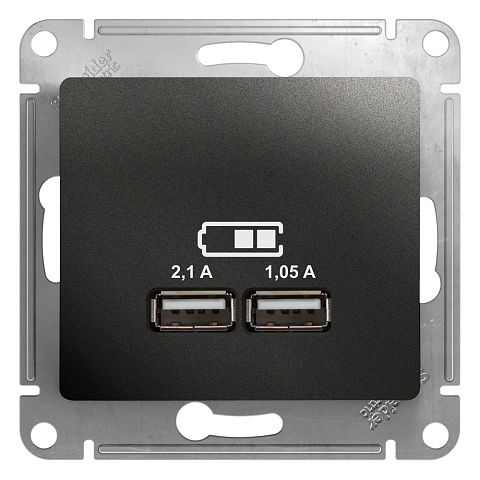SE Glossa USB Розетка А+А, 5В/2, 1 А, 2х5В/1, 05 А, механизм, антрацит