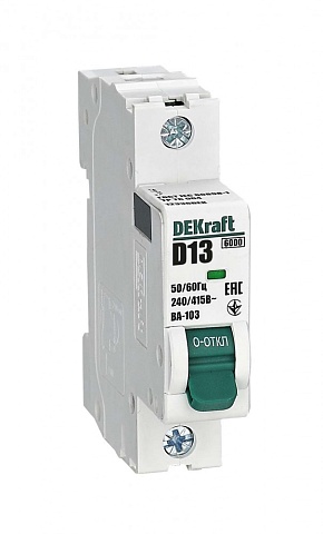 DEKraft Автоматический выключатель 1Р 13А х-ка D ВА-103 6кА