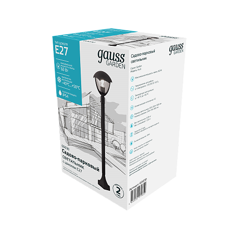 Gauss Светильник садово-парковый Aura столб 200*200*1000mm, 170-240V / 50Hz, 1xE27, Max.60W, IP: 54,